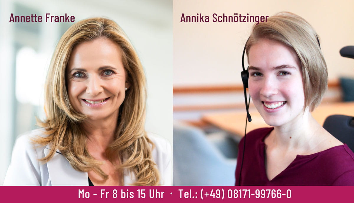 Annette Franke Annika Schnötzinger Welleat Annette Franke und Annika Schnötzinger im Porträt, darunter die Kontaktdaten von Welleat